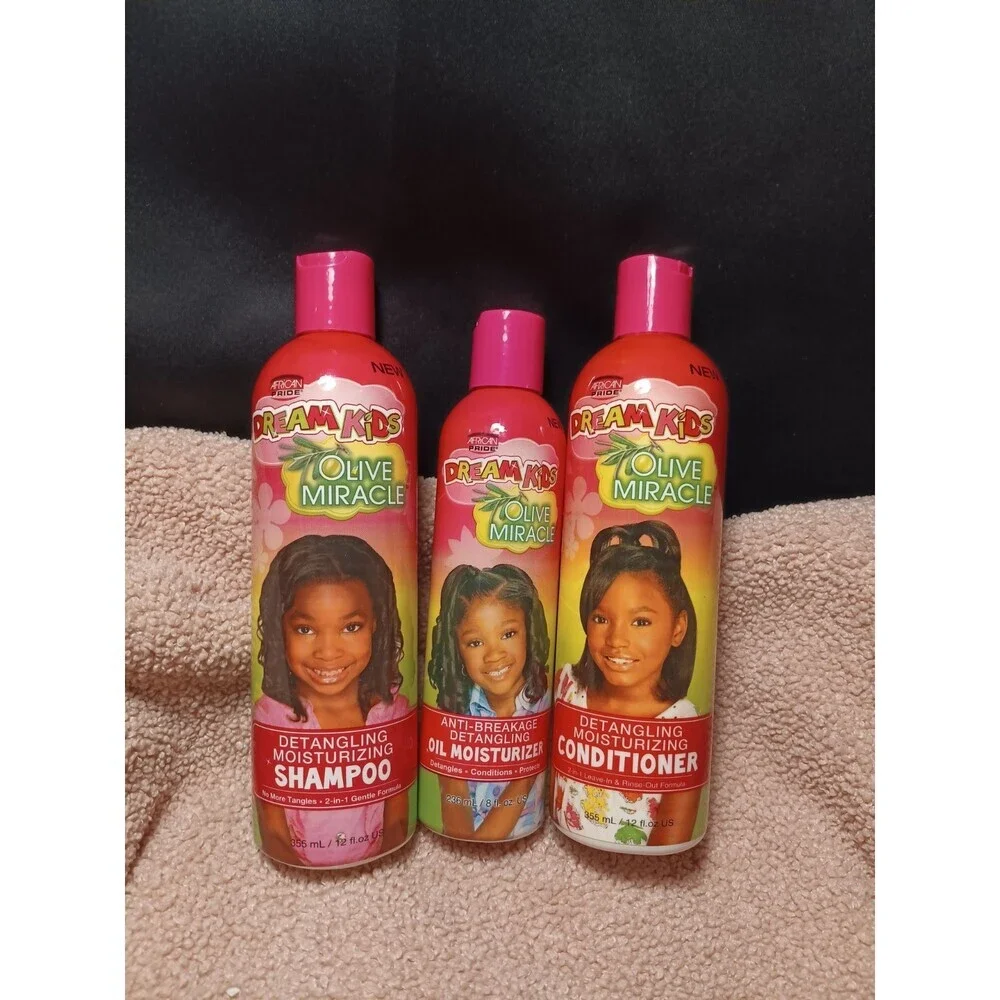 African Pride Dream Kids Olive Miracle Shampoo Conditioner Oil Moisturizer 3pk